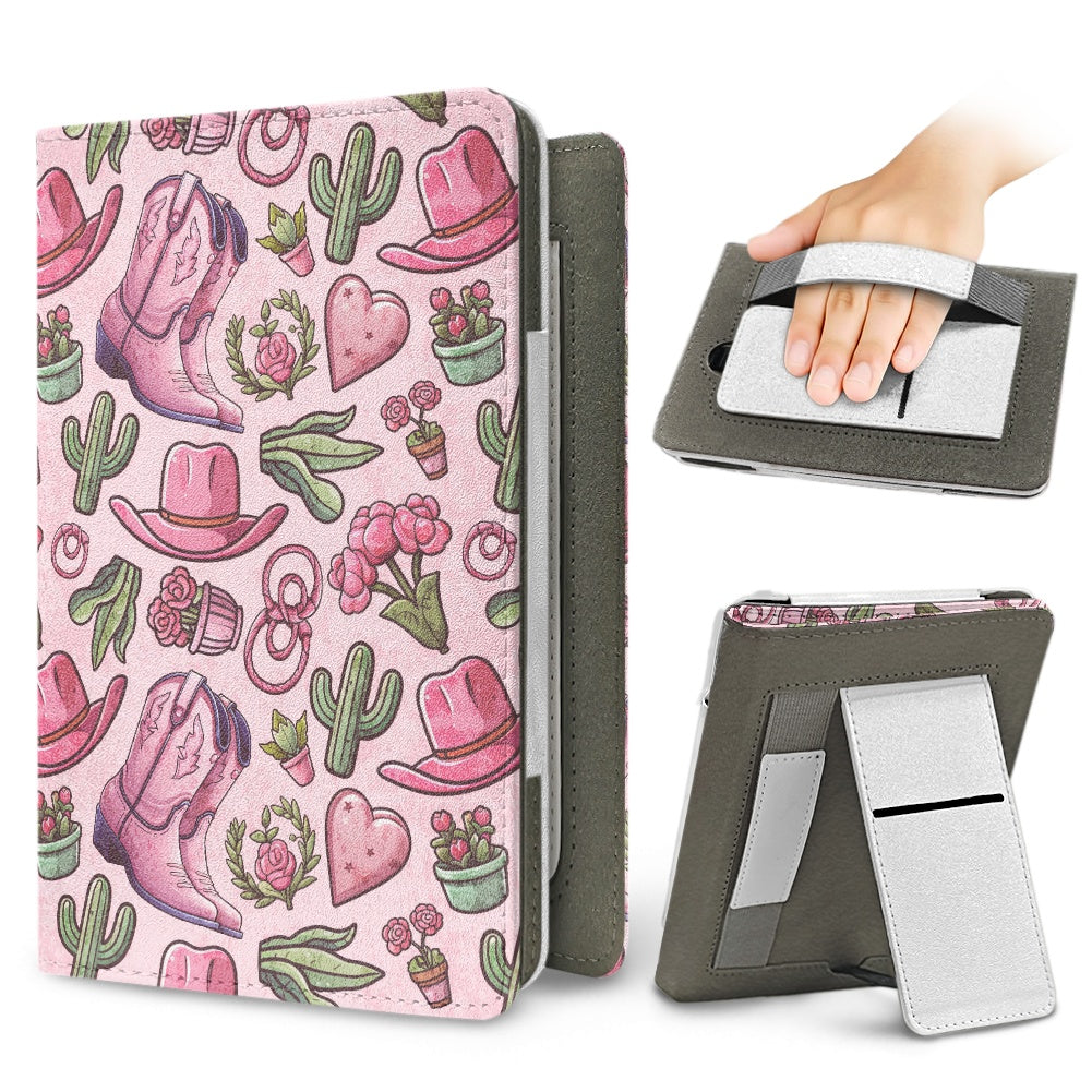 pink western PU cover for Kindle paperwhite 11th 12th gen vegan leather wallet style case