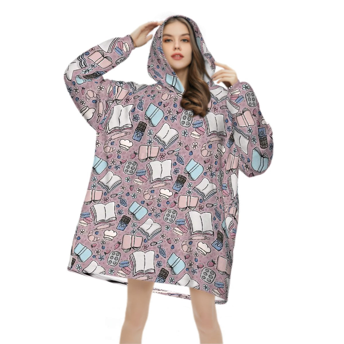 Baby pink cartoon books bookish blanket hoodie