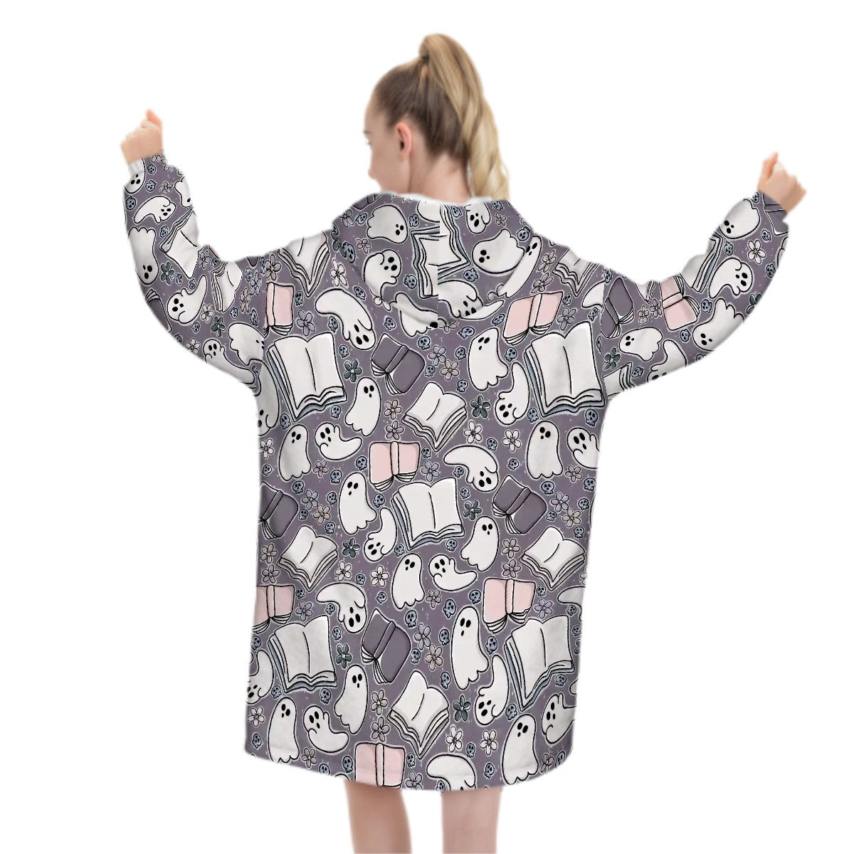 Cartoon bookish ghosts blanket hoodie