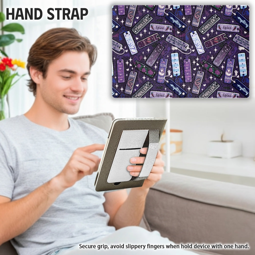 Bookmarks tropes and genres PU cover for Kindle paperwhite 11th 12th gen vegan leather wallet style case