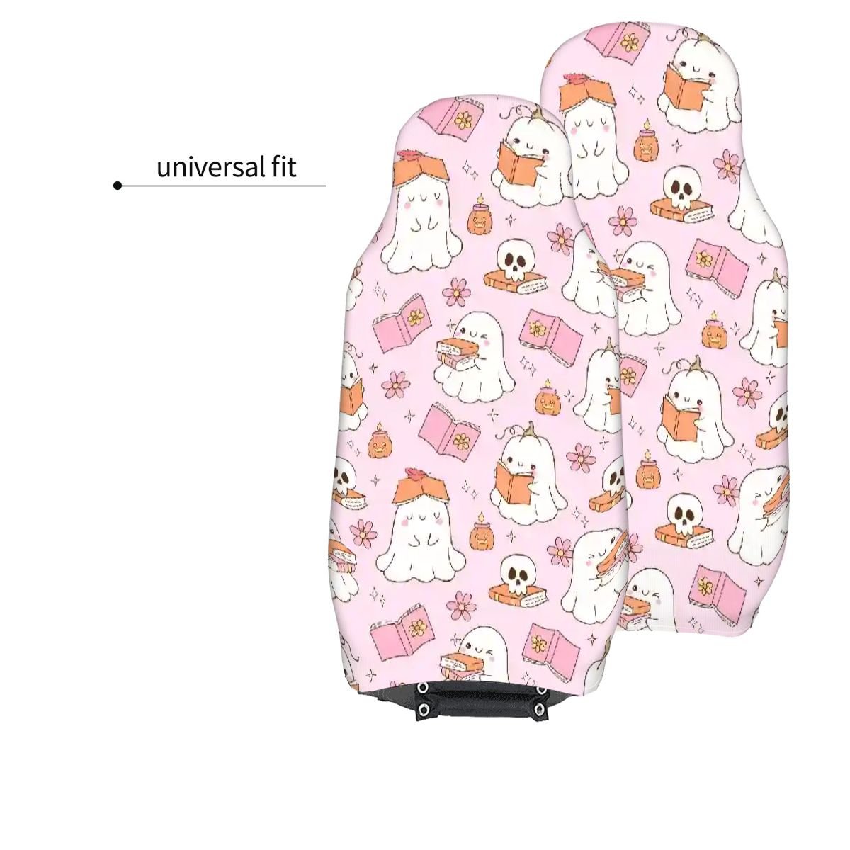 Cute pink bookish ghosts Car Front Seat Covers