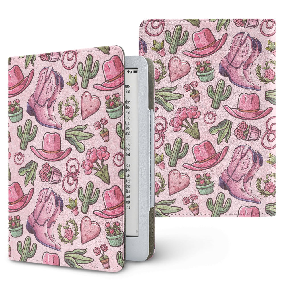 pink western PU cover for Kindle paperwhite 11th 12th gen vegan leather wallet style case