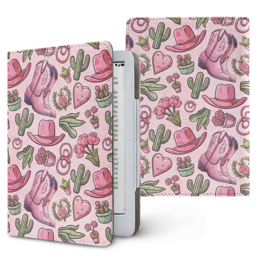 pink western PU cover for Kindle paperwhite 11th 12th gen vegan leather wallet style case