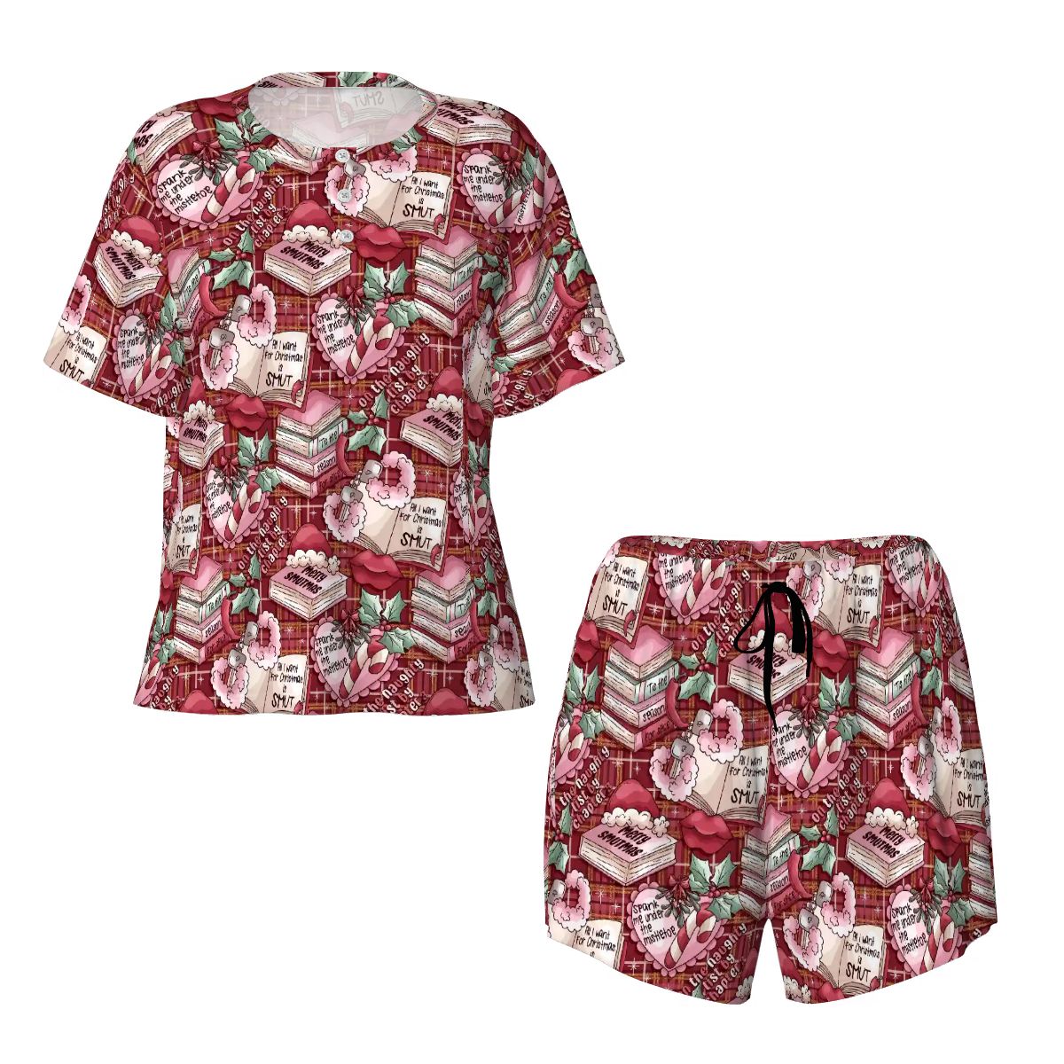 Merry Smutmas bookish pjs pyjamas Pajama Sets  Crew Neck Short Sleeve