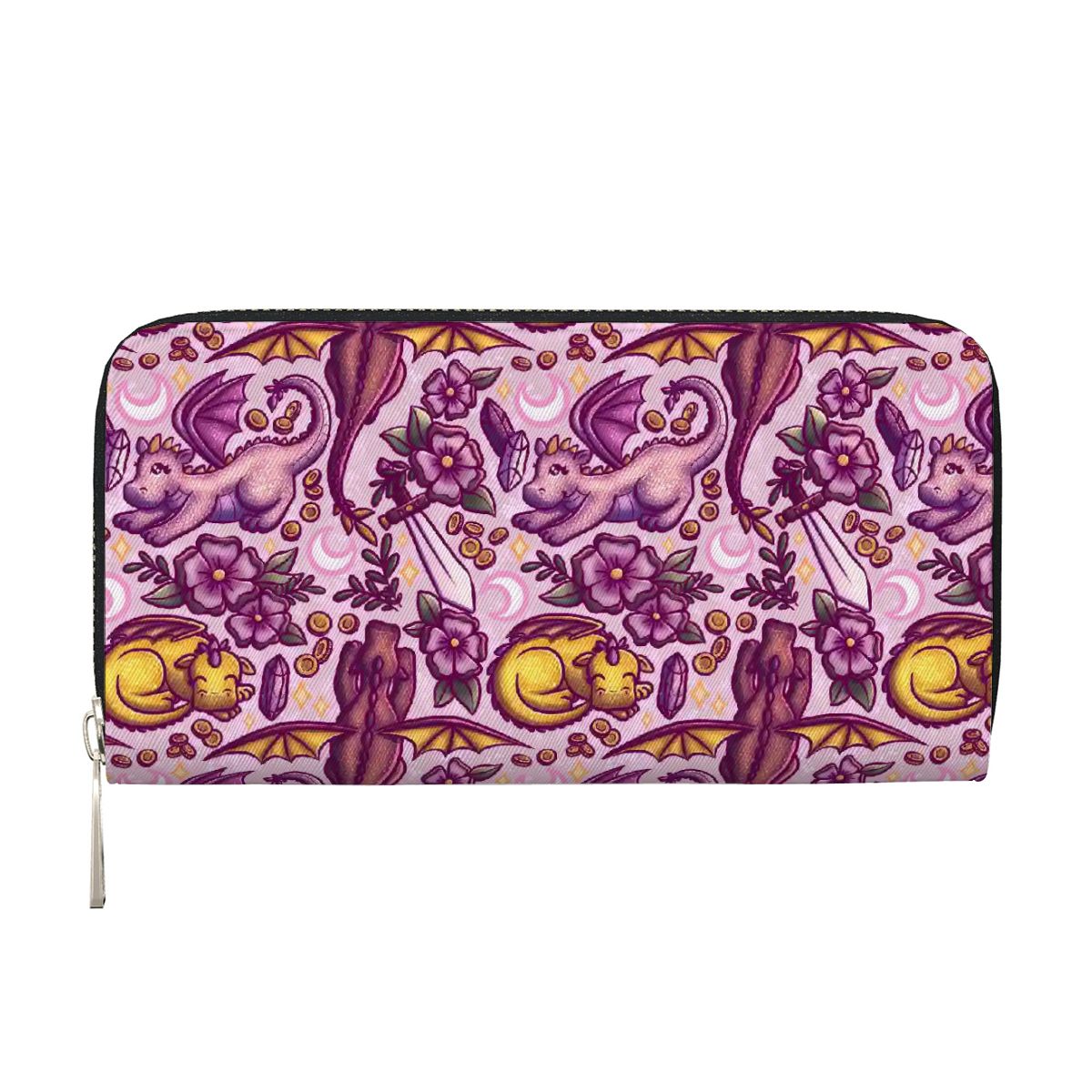 Dragons and swords romantasy vegan leather purse wallet