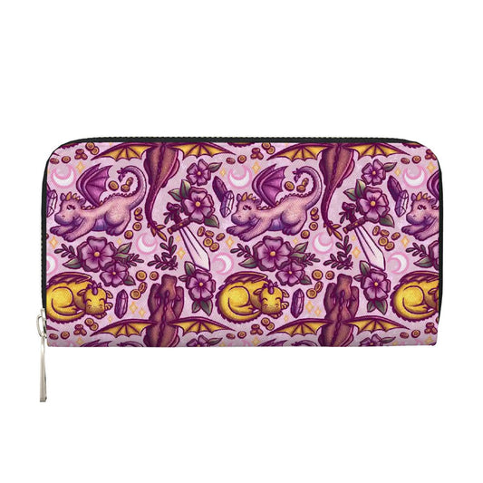 Dragons and swords romantasy vegan leather purse wallet