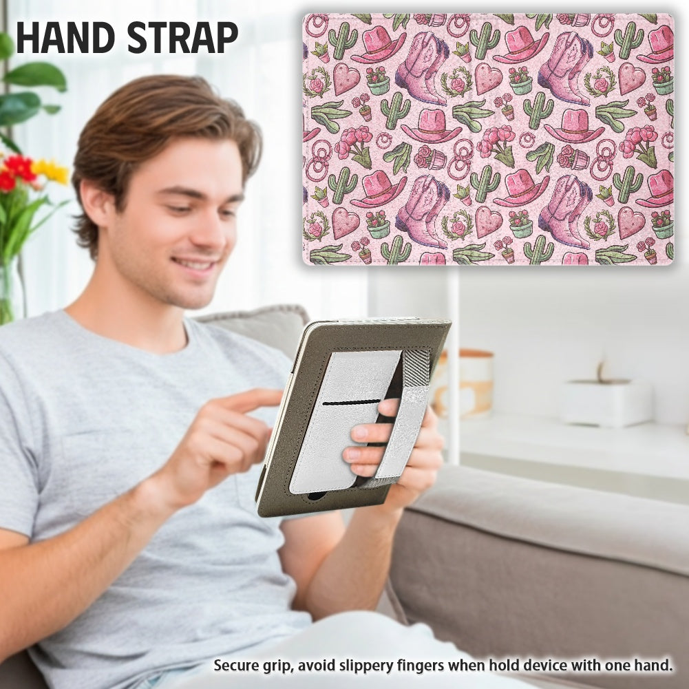 pink western PU cover for Kindle paperwhite 11th 12th gen vegan leather wallet style case