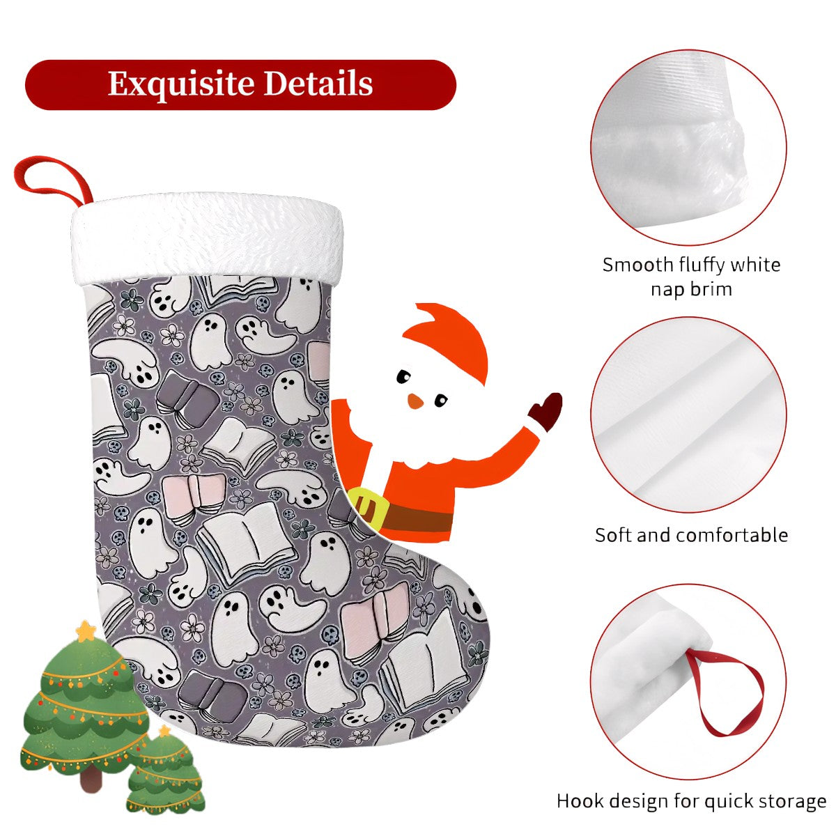 Cartoon book ghosts bookish christmas stocking