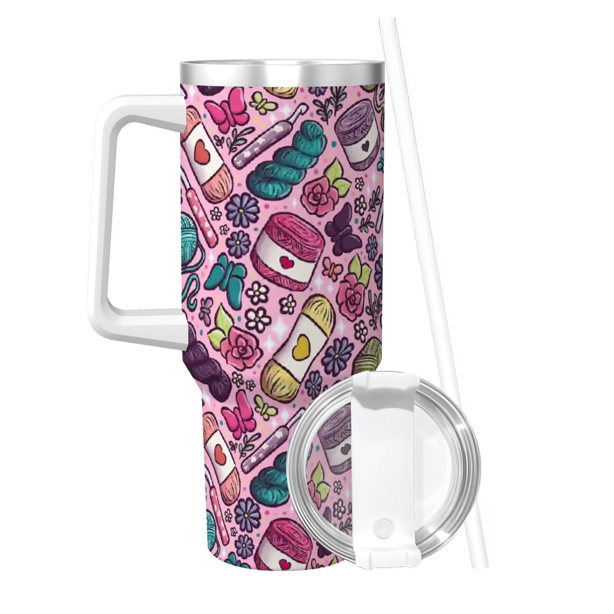 Crochet lover floral travel mug 40oz