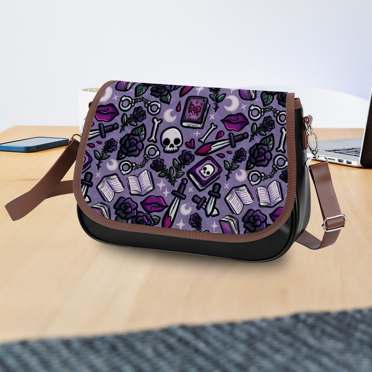 Here for the villian bookish vegan Leather Shoulder Bag dark romance lover handbag