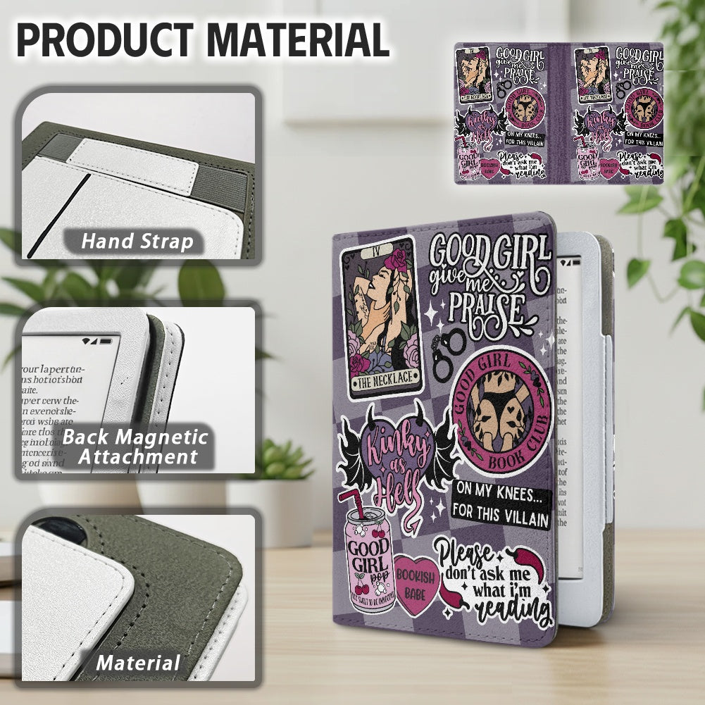 The Good Girl sticker style PU cover for Kindle paperwhite 11th 12th generation wallet style e-reader case in vegan leather
