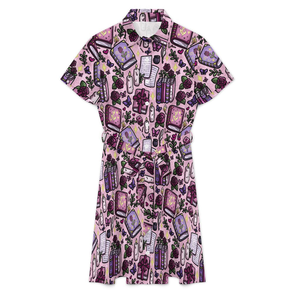Pink Slow burn romance bookish shirt dress