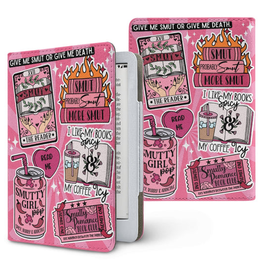 The smut reader sticker style PU cover for Kindle paperwhite 11th 12th generation wallet style e-reader case in vegan leather
