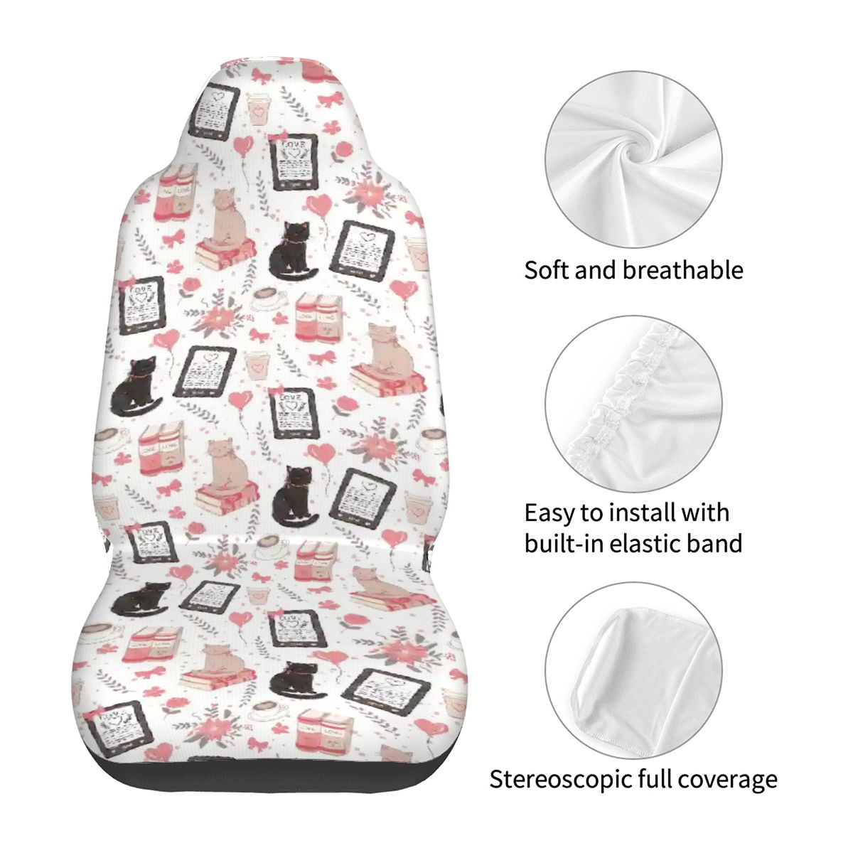 Love cats and e-readers bookish Car Front Seat Covers