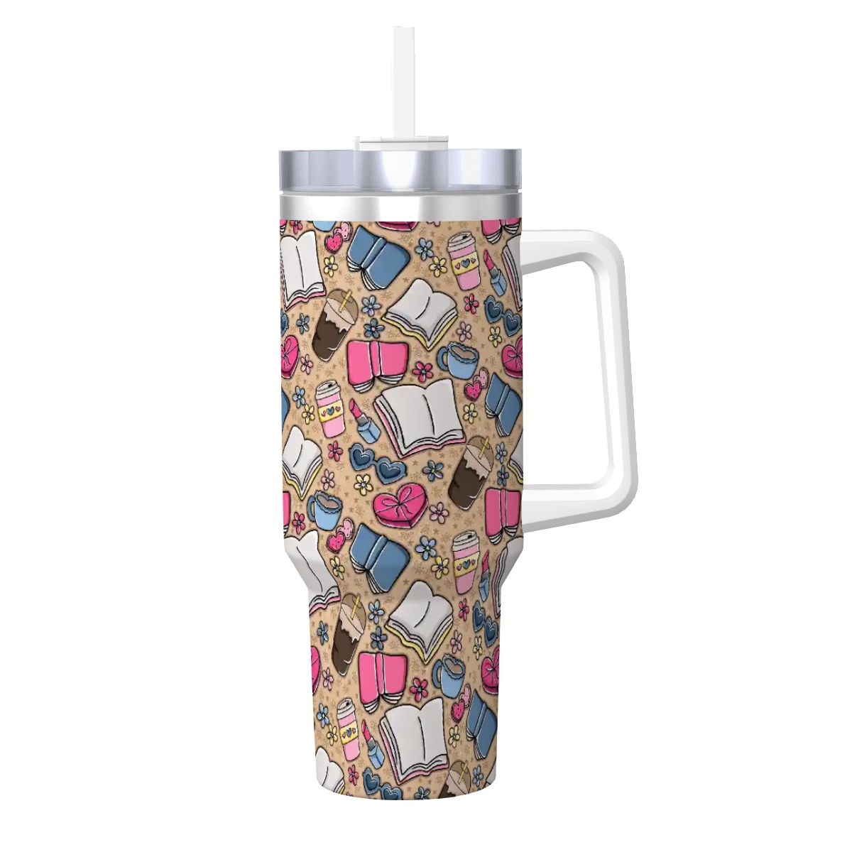 Beige books and coffee bookish 40oz travel mug