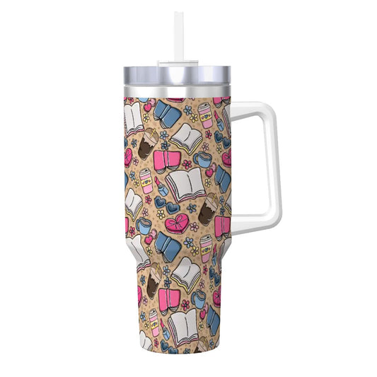 Beige books and coffee bookish 40oz travel mug