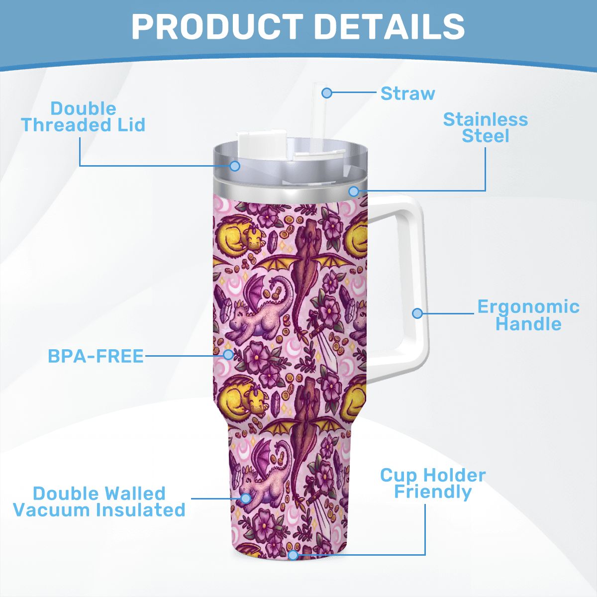 Dragons and swords bookish romantasy fantasy 40oz travel mug