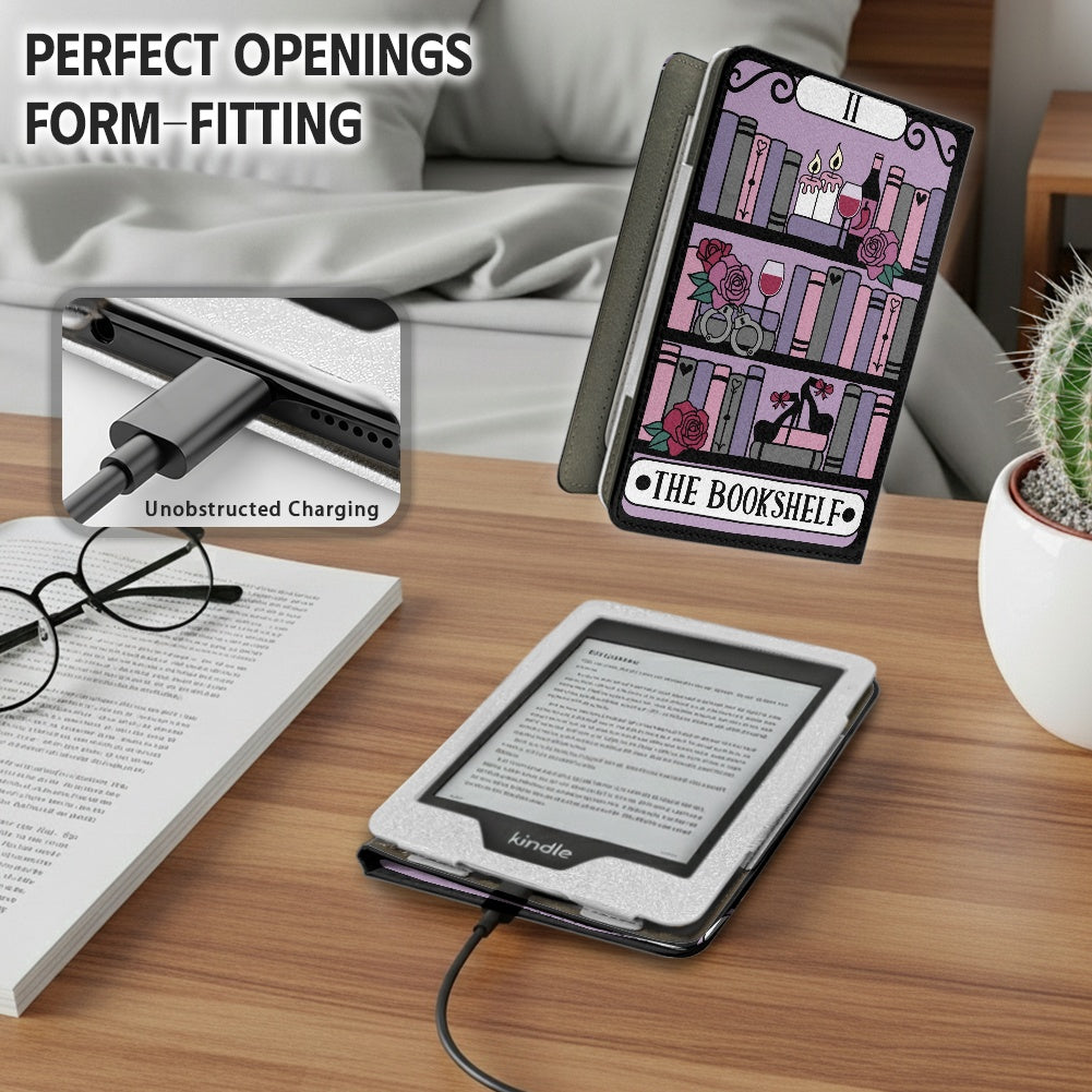 The bookshelf reader tarot style PU cover for Kindle paperwhite 11th 12th generation wallet style e-reader case in vegan leather