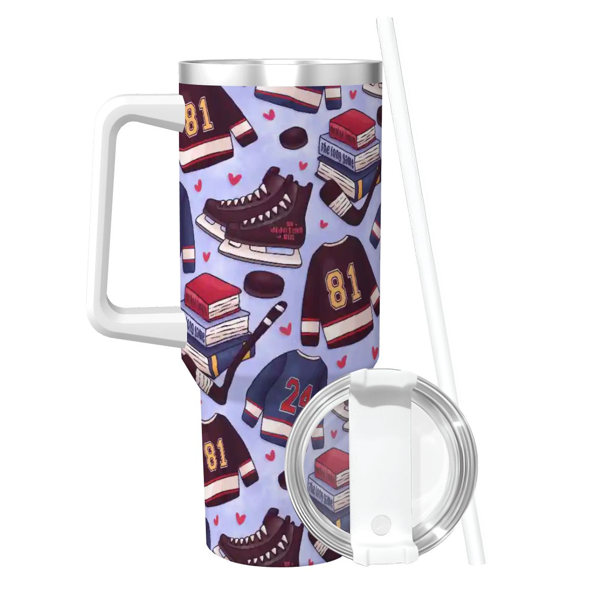 Heated hockey blue bookish 40oz travel mug