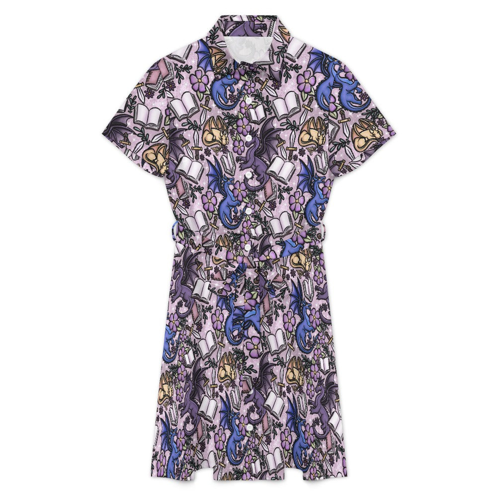 Lilac Book Dragon bookish shirt dress