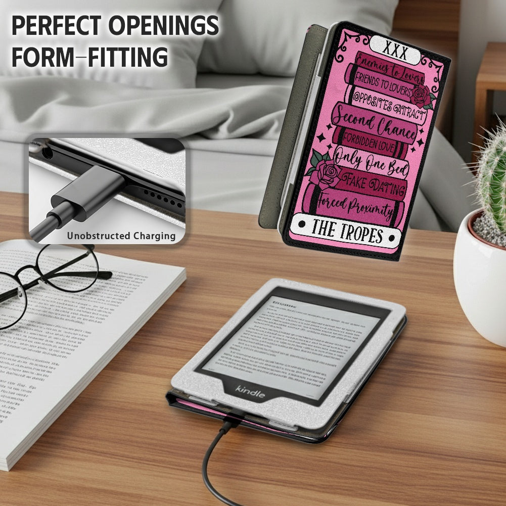 The romance tropes tarot style PU cover for Kindle paperwhite 11th 12th generation wallet style e-reader case in vegan leather