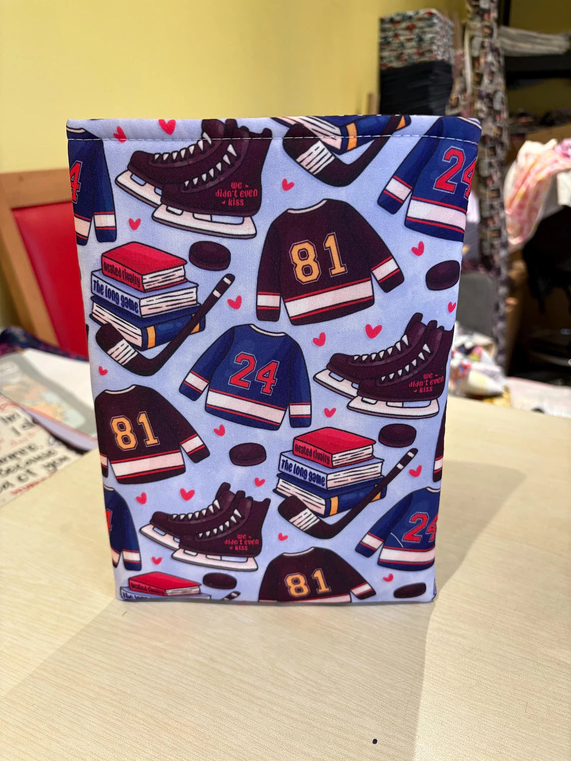 Hockey romance bookish book sleeve blue book jacket