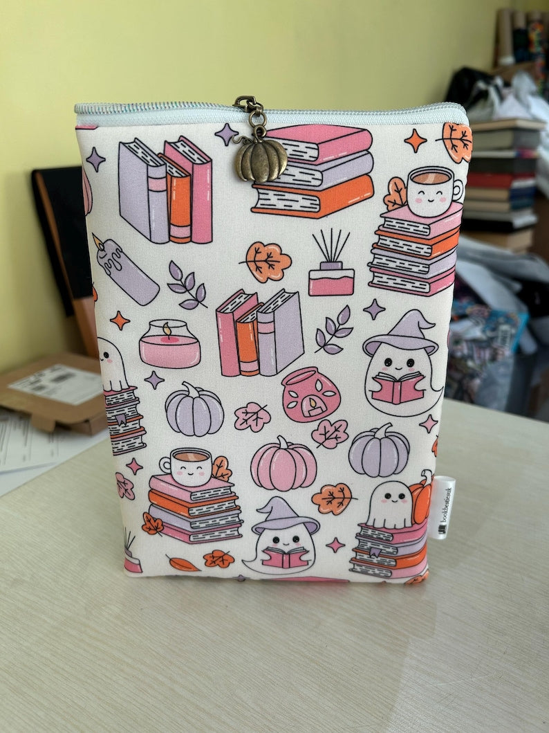 Cute books ghosts and pumpkins bookish book sleeve book jacket booksleeve