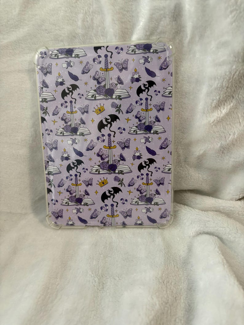 Lilac dragons and swords romantasy kindle insert for clear case