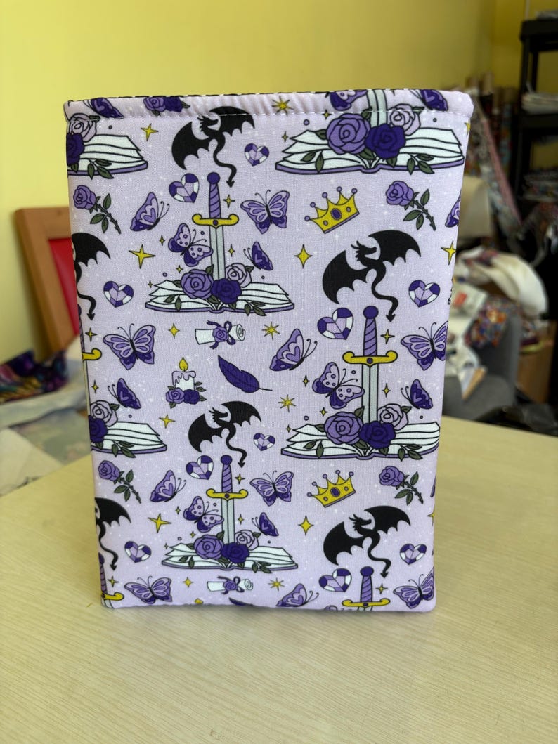 Lilac dragons and swords bookish book sleeve book jacket booksleeve