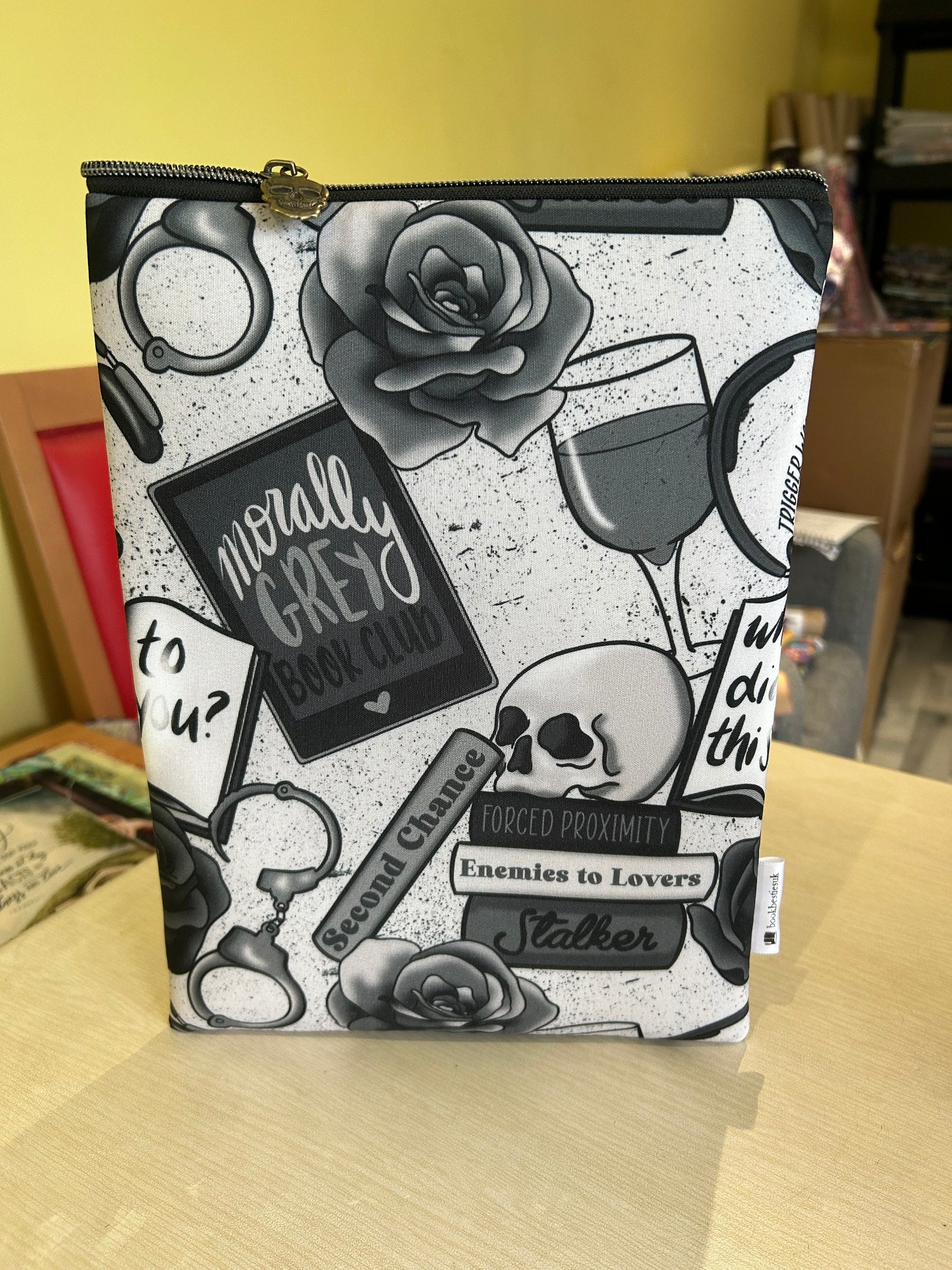 Morally grey in greyscale bookbestie book sleeve padded and lined book protector **2 sizes** book jackets, fabric dust jackets