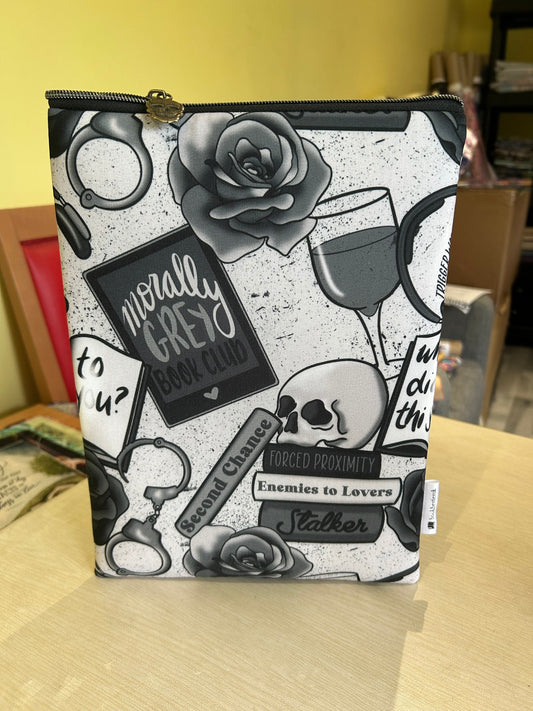 Morally grey in greyscale bookbestie book sleeve padded and lined book protector **2 sizes** book jackets, fabric dust jackets