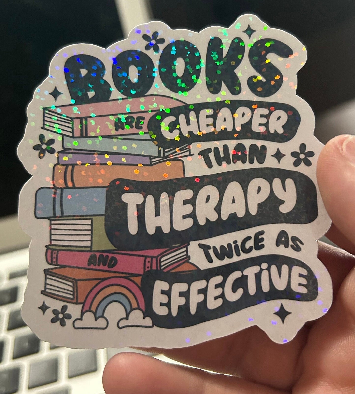 Book are cheaper than therapy and twice as effective sparkly sticker bookish book lover reader sticker for kindle, kindle decal decoration,