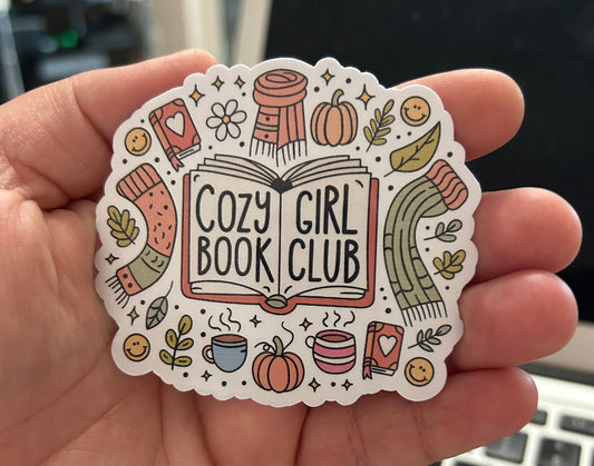 Cozy girl book club autumn fall glossy sticker bookish book lover reader sticker for kindle, kindle decal decoration,