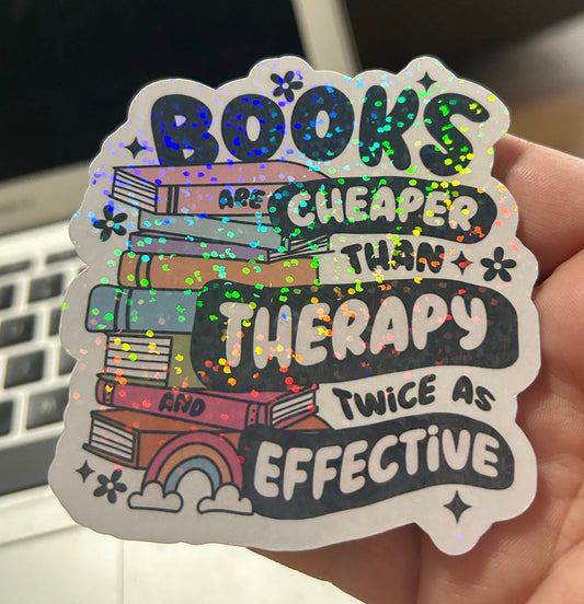 Book are cheaper than therapy and twice as effective sparkly sticker bookish book lover reader sticker for kindle, kindle decal decoration,