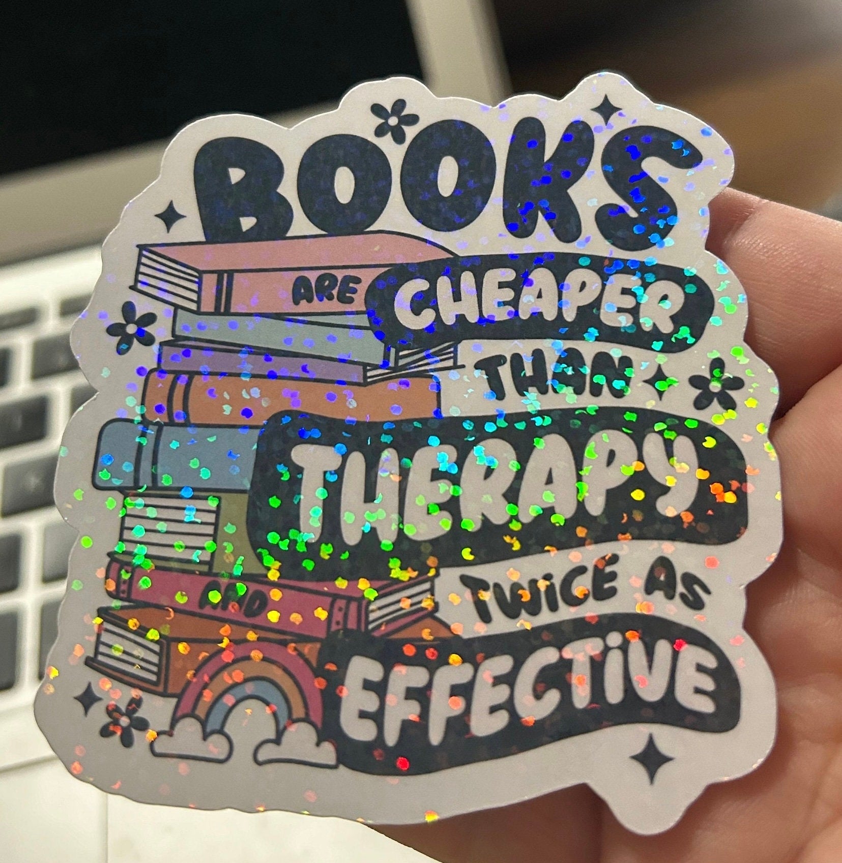 Book are cheaper than therapy and twice as effective sparkly sticker bookish book lover reader sticker for kindle, kindle decal decoration,