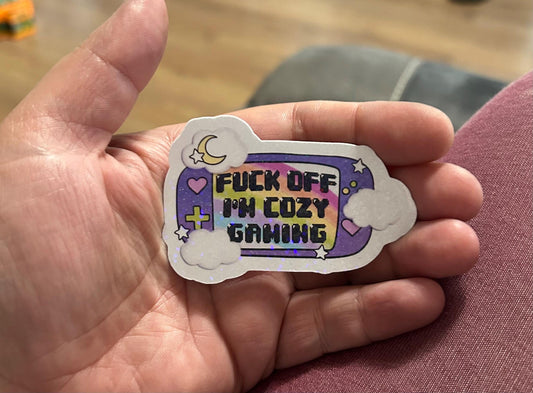 F*ck off I’m cosy gaming gamer glossy sticker mental health anxiety sticker for kindle, kindle decal decoration