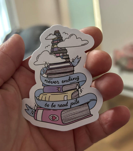 Never ending TBR pile glossy sticker bookish book lover reader sticker for kindle, kindle decal decoration,