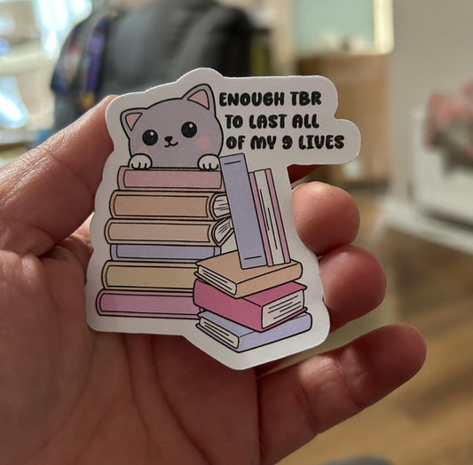 Enough tbr to last 9 lives bookish cat glossy sticker bookish book lover reader sticker for kindle, kindle decal decoration,