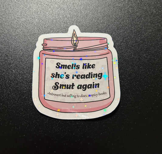 Smells like she’s reading smut again sparkle or glossy sticker bookish book lover reader sticker for kindle, kindle decal decoration