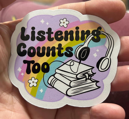 Listening counts too audio book positive glossy sticker bookish book lover reader sticker for kindle, kindle decal decoration,