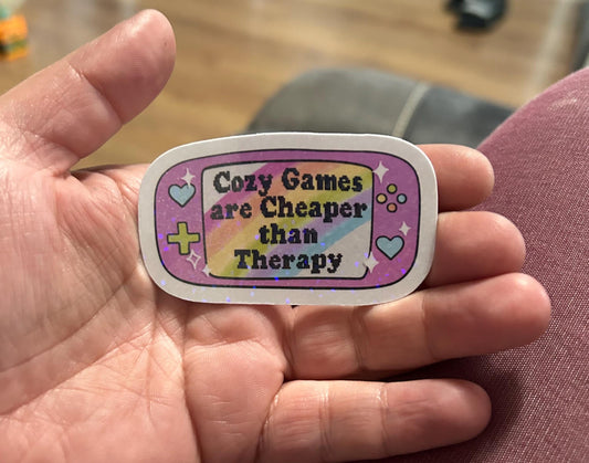 Cozy games are cheaper than therapy gamer glossy sticker mental health anxiety sticker for kindle, kindle decal decoration