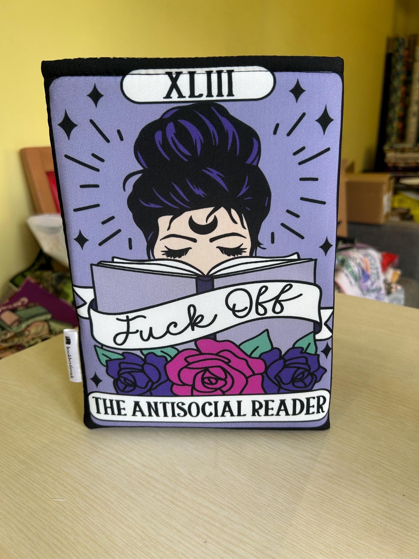 The anti social sweary reader tarot style bookbestie book sleeve padded and lined book protector book jackets, fabric dust jackets