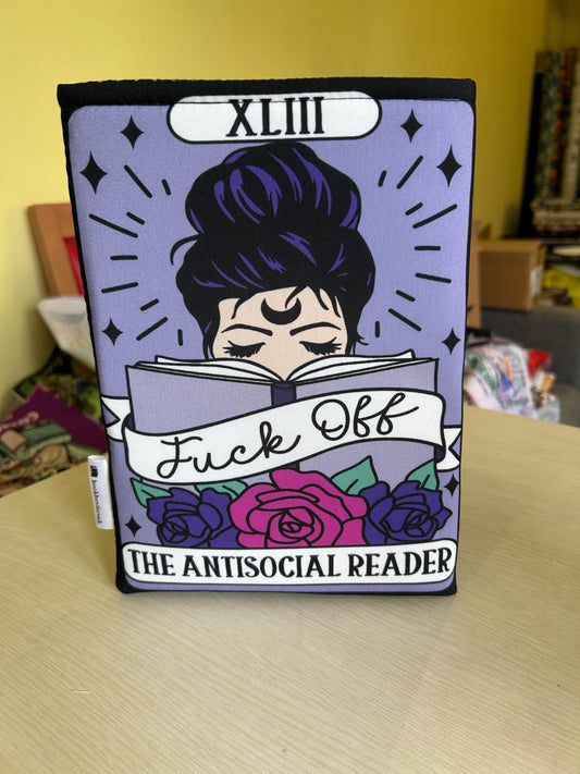 The anti social sweary reader tarot style bookbestie book sleeve padded and lined book protector book jackets, fabric dust jackets