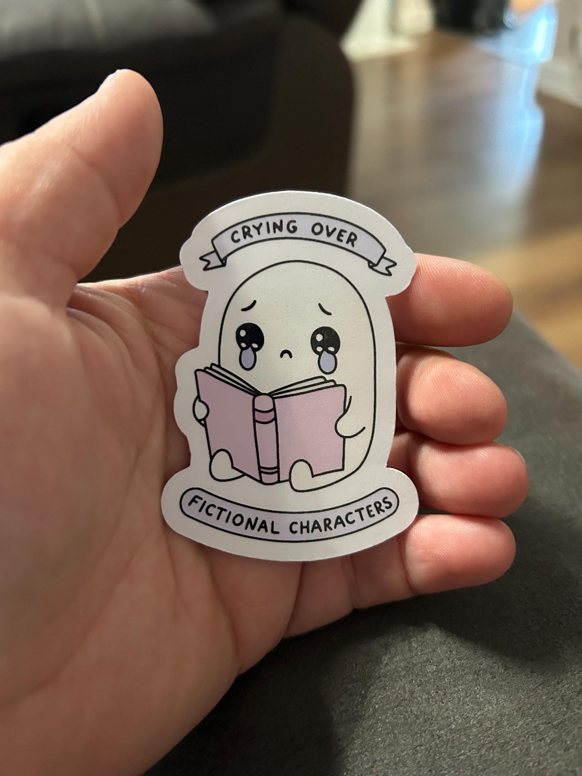 Crying over fictional characters cute ghost book lover reader sticker bookish book lover reader sticker for kindle, kindle decal decoration,