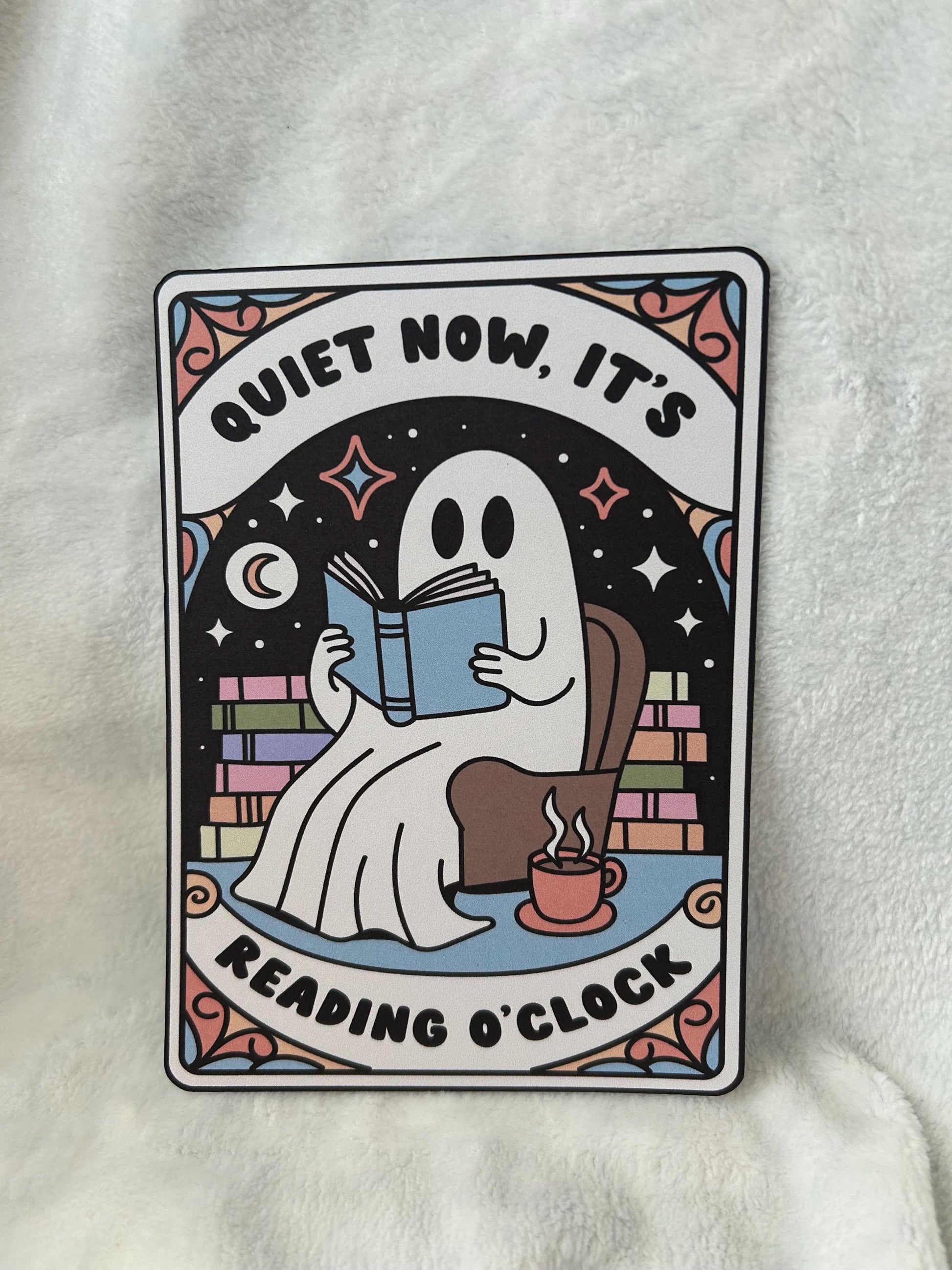 Quiet it’s reading o clock cute ghost kindle e reader insert card for clear case, kindle accessory decoration, kindle, paperwhite, oasis