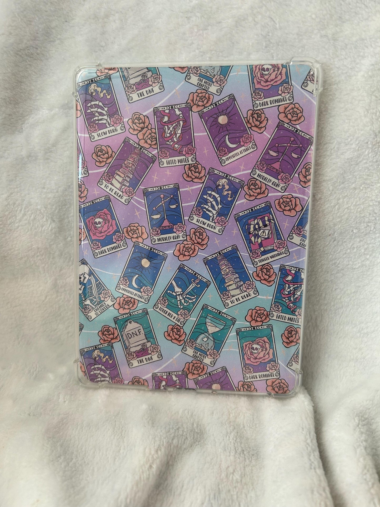 Pink scattered bookish tarot card kindle e reader insert for clear case, kindle accessory, kindle, paperwhite, oasis, scribe 10th 11th gen