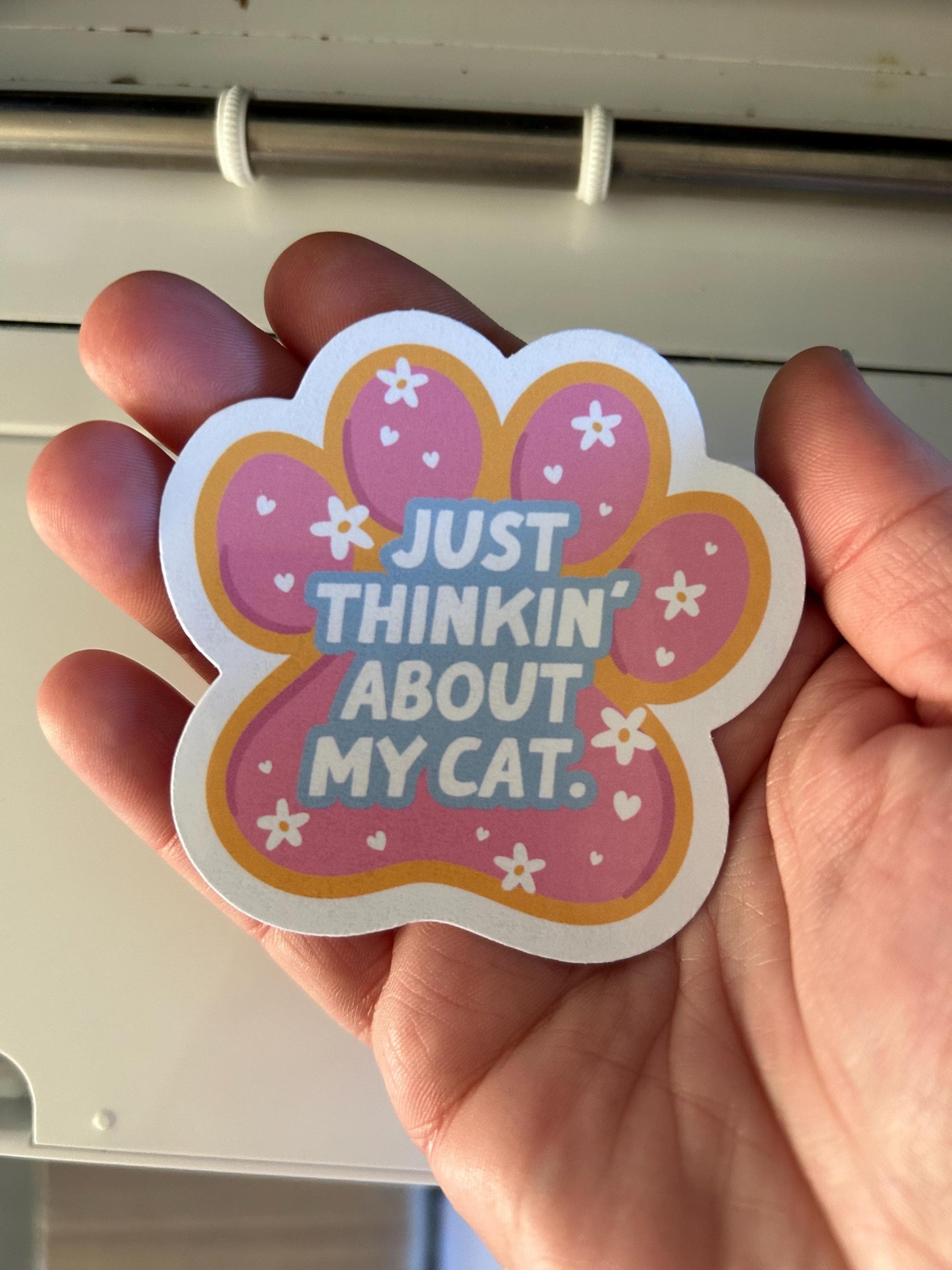 Just thinking about my cat funny animal lover cat person glossy sticker sticker for kindle, kindle decal decoration pet lover gift