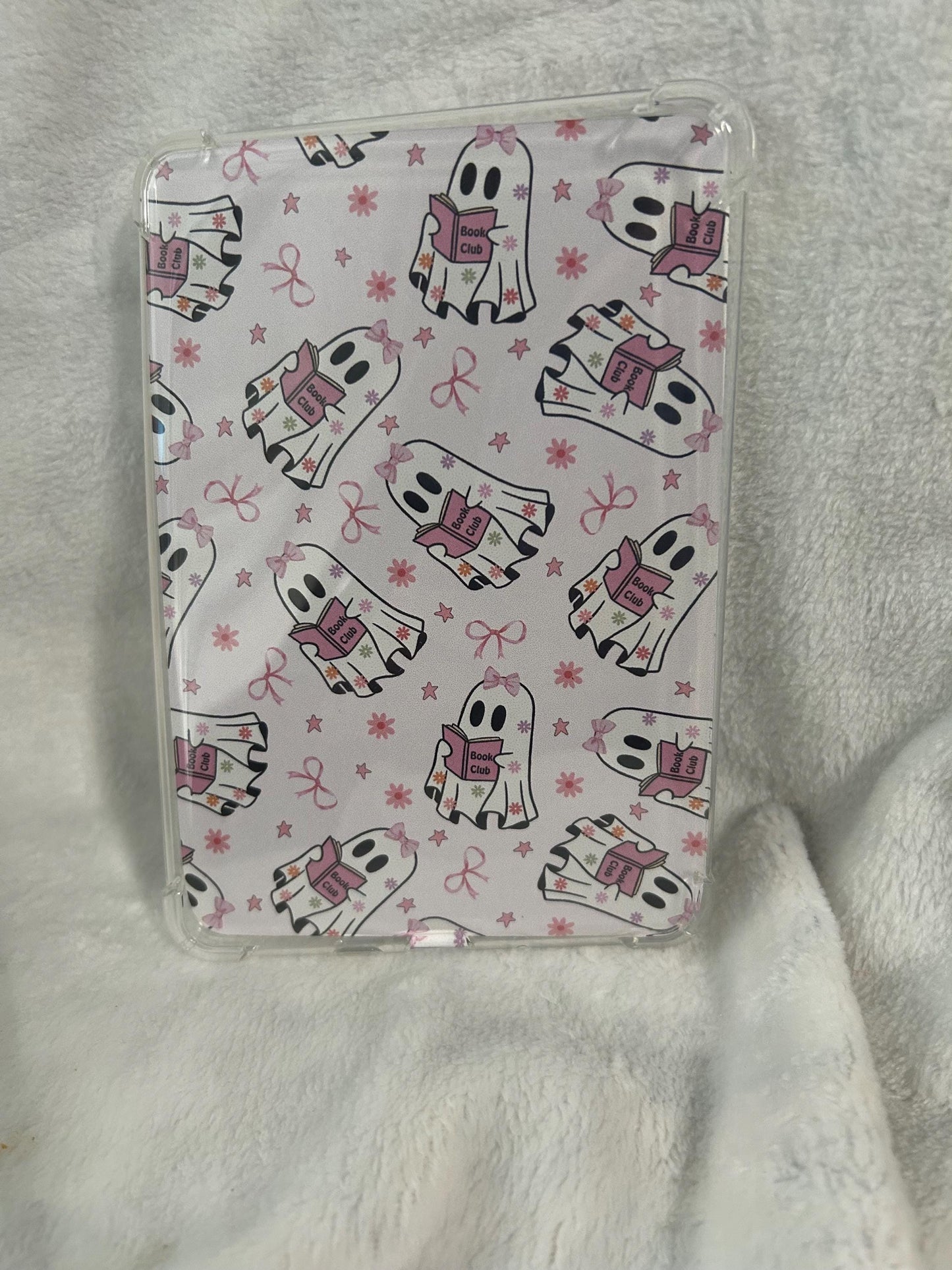 Baby pink book club reading ghost kindle e reader insert for clear case, kindle accessory, kindle, paperwhite, oasis, scribe 10th 11th gen