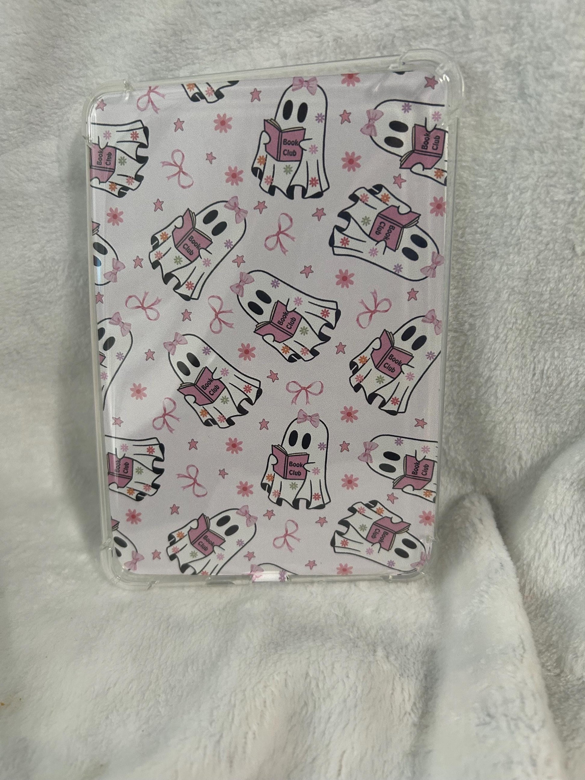 Baby pink book club reading ghost kindle e reader insert for clear case, kindle accessory, kindle, paperwhite, oasis, scribe 10th 11th gen