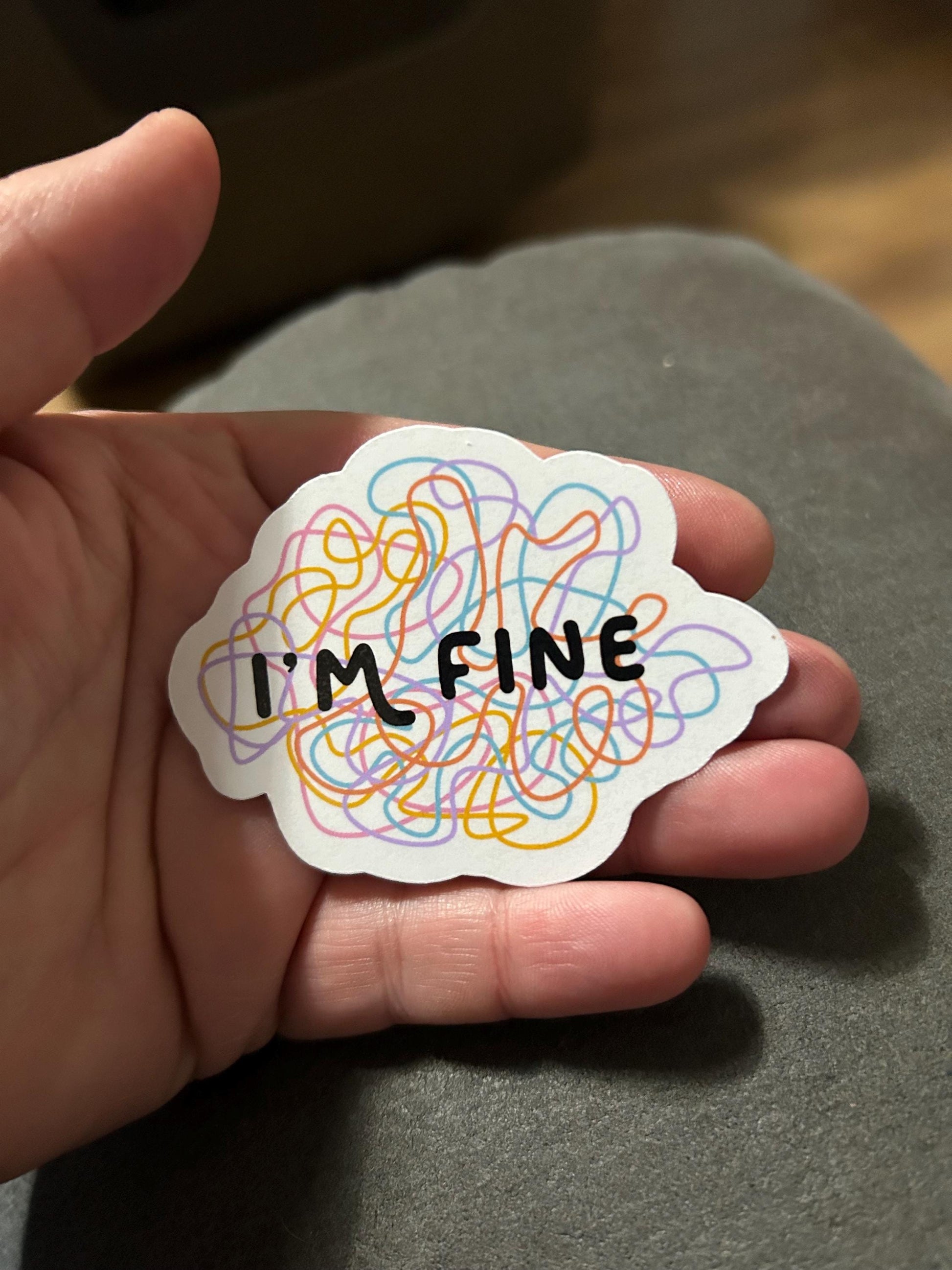 I’m fine scribble motivational glossy sticker mental health anxiety sticker for kindle, kindle decal decoration